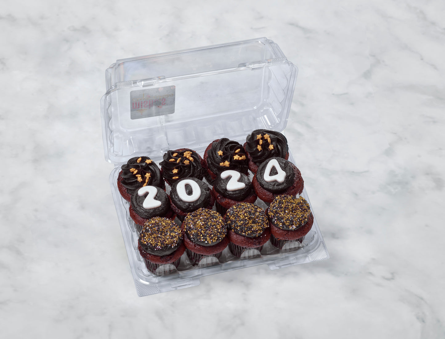New Years 12 mini or regular size cupcakes box