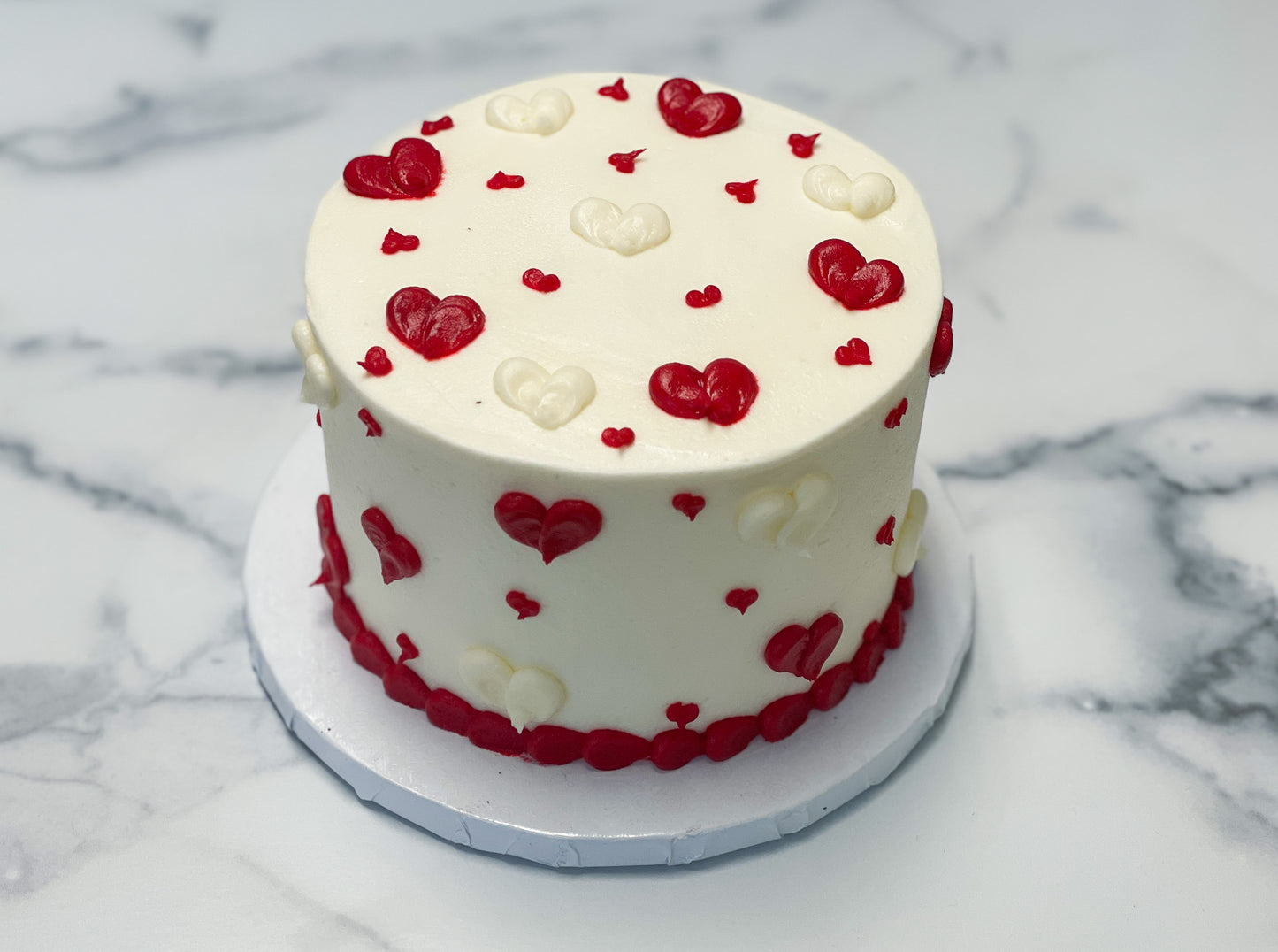 Red and White Hearts Valentine's Cake