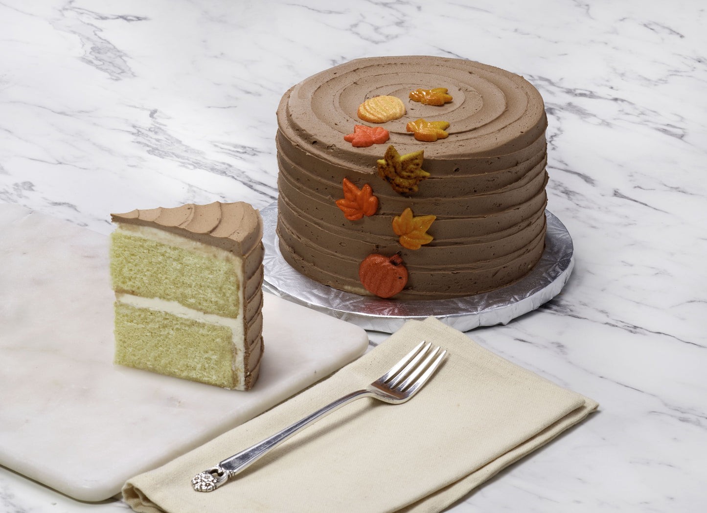 Fall Leaves Cake with Chocolate Frosting
